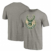 Men's Milwaukee Bucks Distressed Team Logo Gray T-Shirt FengYun,baseball caps,new era cap wholesale,wholesale hats